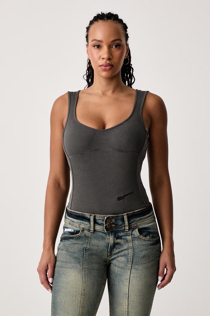 Karl Lagerfeld Jeans Body ženski bombaž z elastanom siva B4W17018