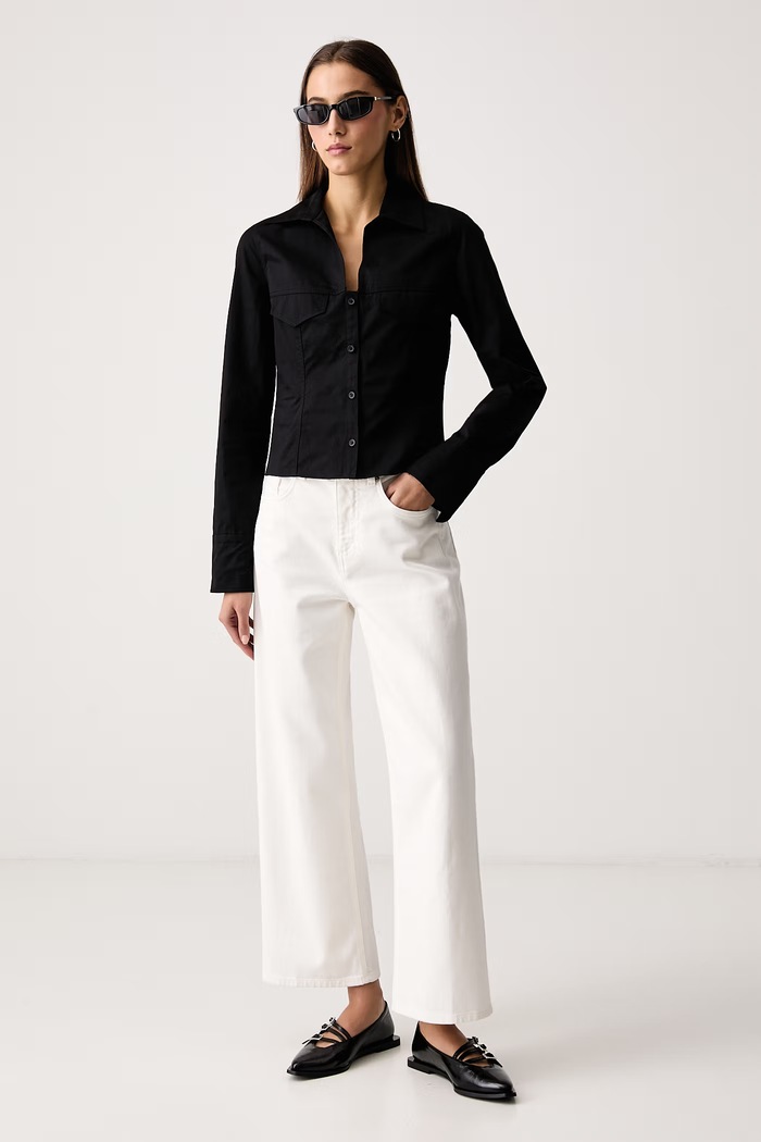 Karl Lagerfeld Jeans Риза дамска от памук B4W11023 черен AW26