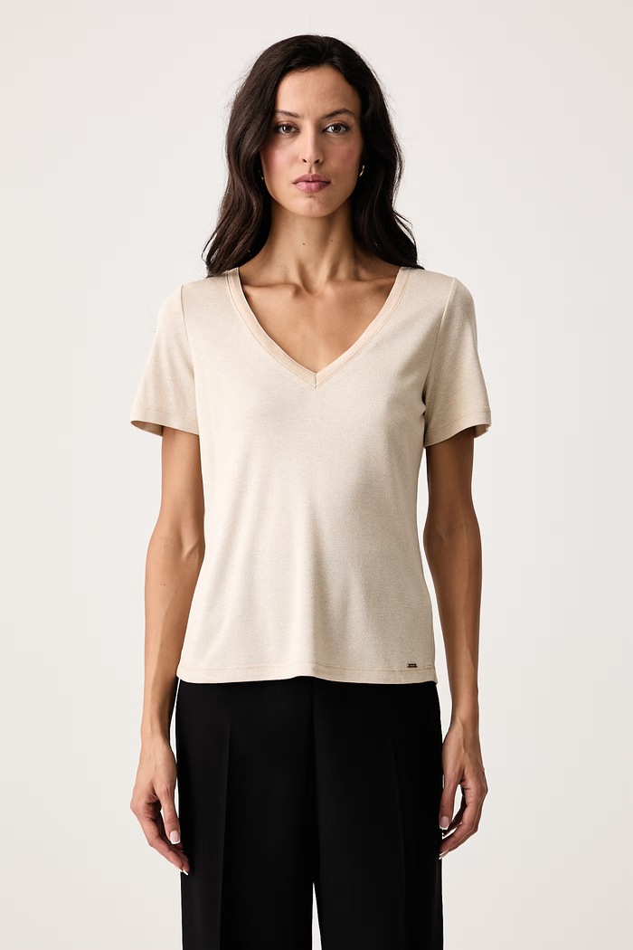 Morgan Tricou basic pentru femei cu vâscoză bej DIWINA