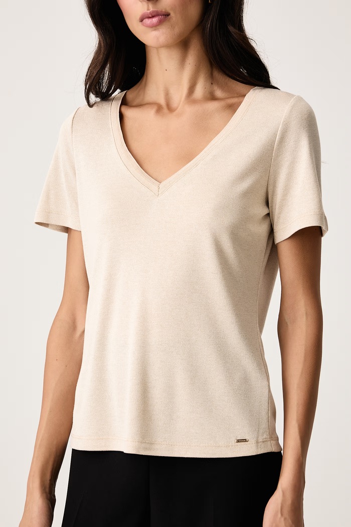Tricou basic pentru femei cu vâscoză Morgan DIWINA bej