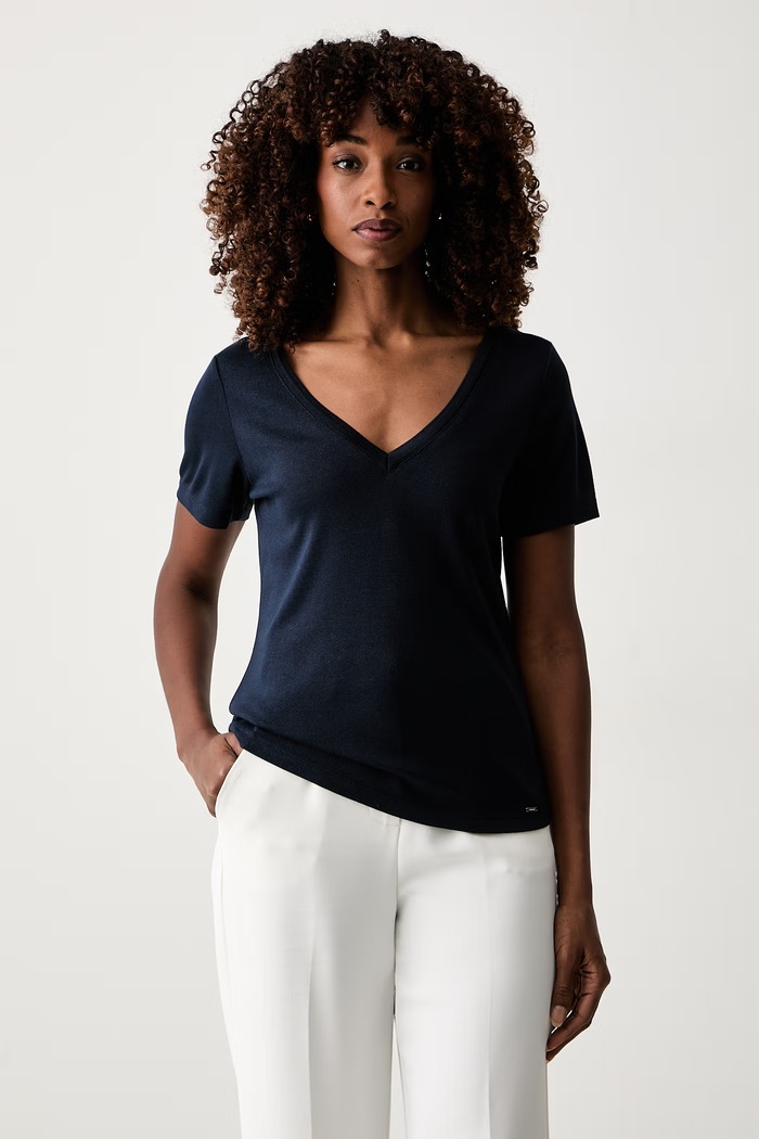 Morgan T-shirt basic damski z wiskozą granatowy DIWINA