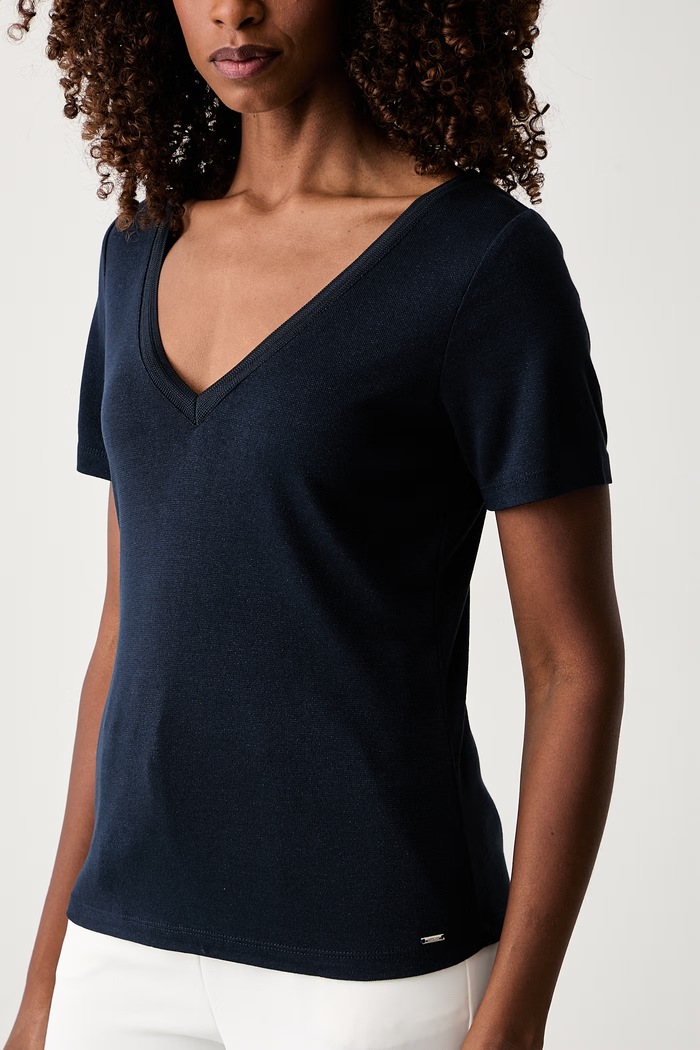 T-shirt basic damski z wiskozą Morgan DIWINA granatowy