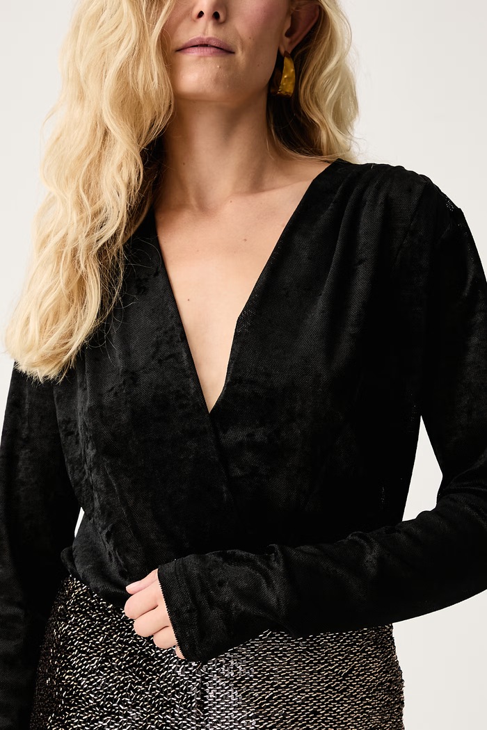 Body damskie welurowe Patrizia Pepe 2M0001.J0082 czarny