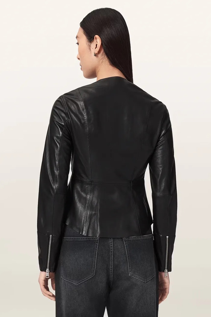 AllSaints Bluzka koszulowa damska skórzana LUANA LEA SHIRT W029PF czarny AW26