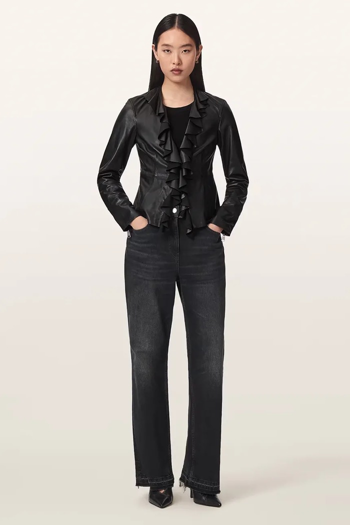 Odzież AllSaints Bluzka koszulowa damska skórzana LUANA LEA SHIRT W029PF czarny