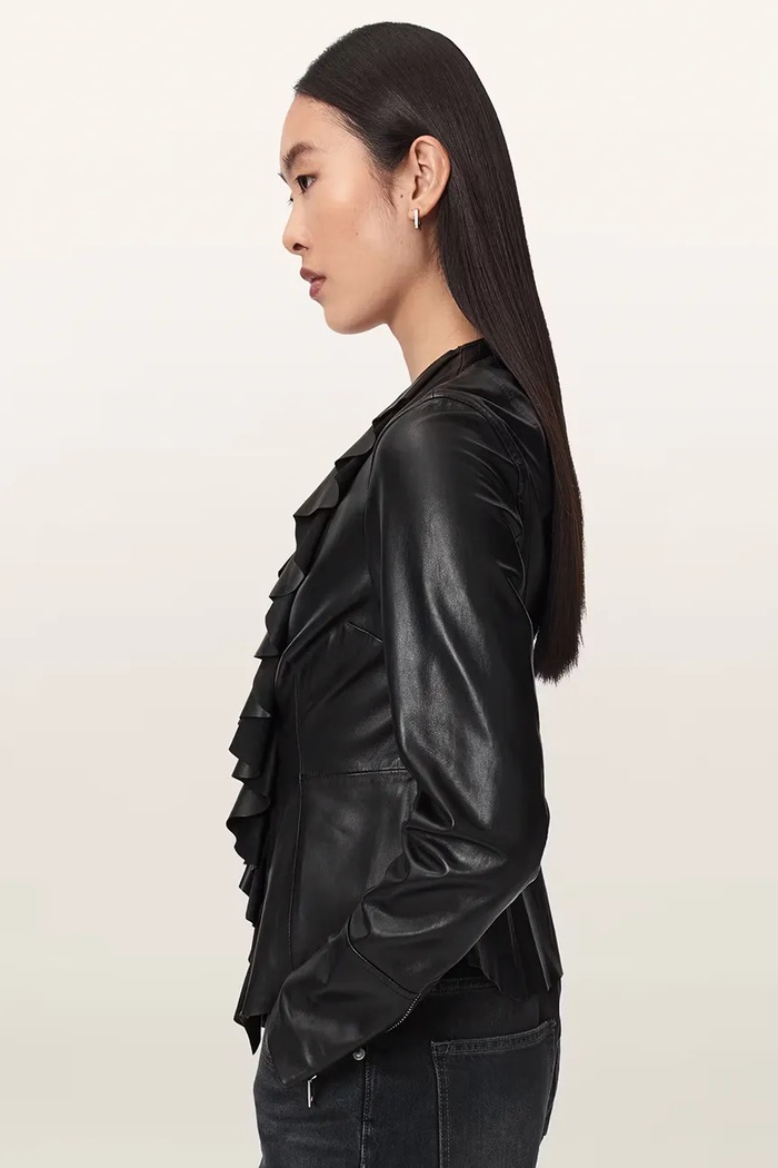 Bluzka koszulowa damska skórzana LUANA LEA SHIRT AllSaints W029PF czarny