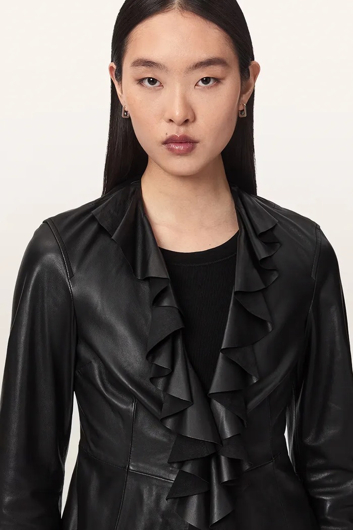 Bluzka koszulowa damska skórzana LUANA LEA SHIRT AllSaints czarny W029PF