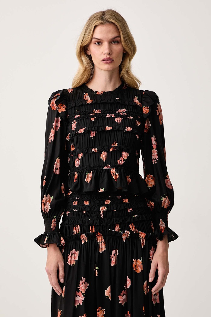 AllSaints Bluzka koszulowa damska bawełniana LAUREN czarny W019PF