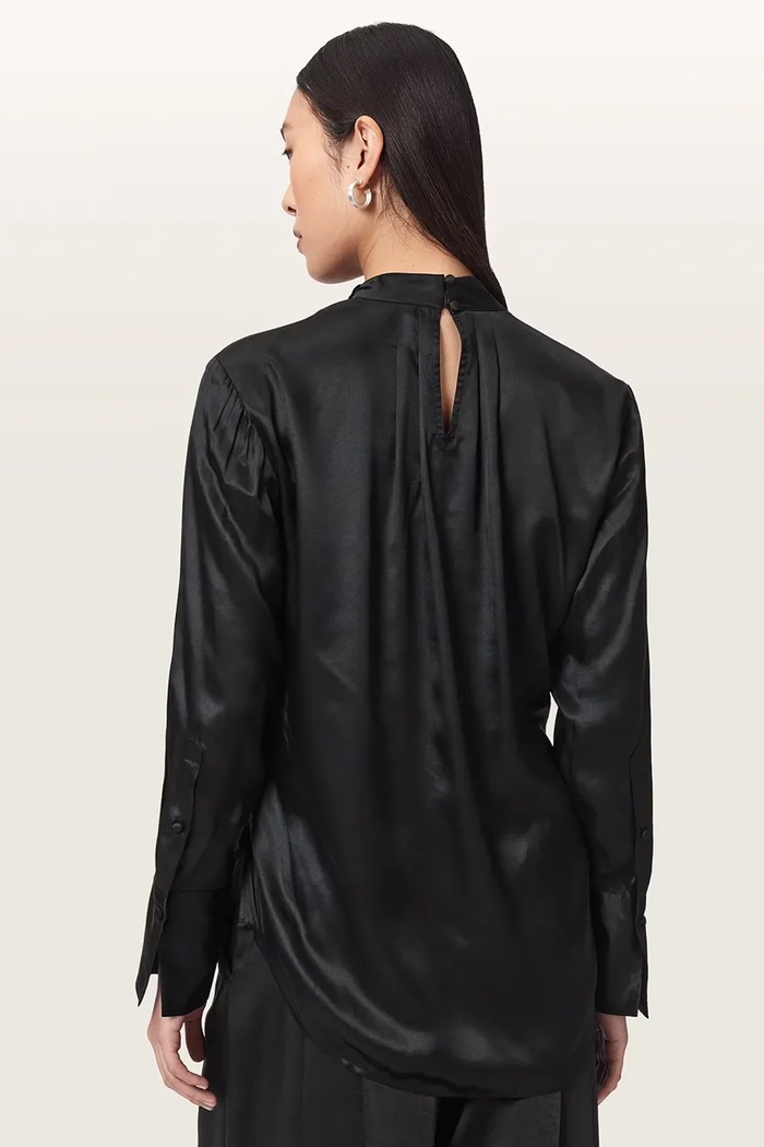 AllSaints Bluzka kopertowa damska z wiskozy ZELLIE W007PF czarny AW26