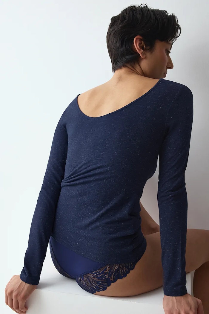 Odzież Triumph Longsleeve piżamowy damski z modalem 10229205 granatowy