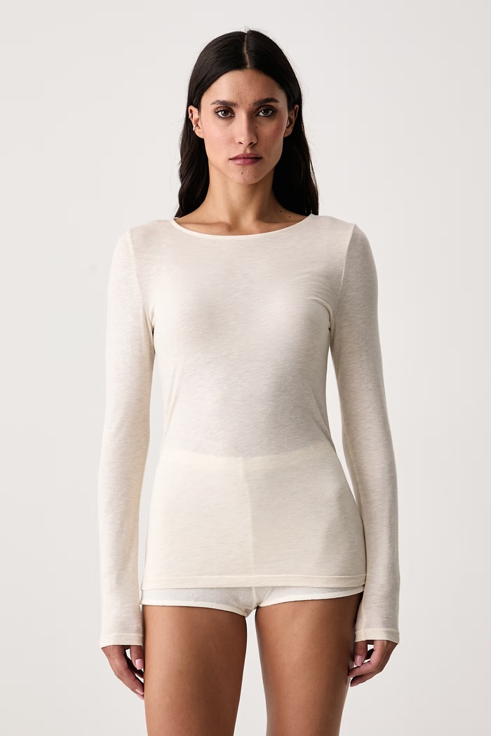 Triumph Longsleeve piżamowy damski z wełną beżowy 10223179