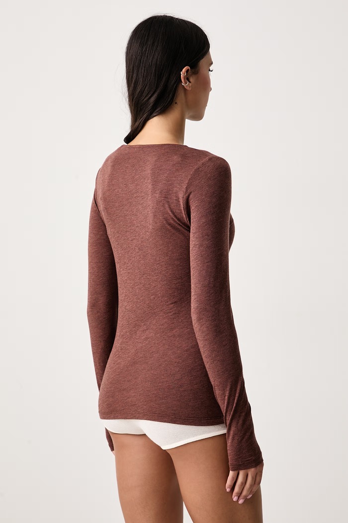Odzież Triumph Longsleeve piżamowy damski z wełną 10223179 brązowy
