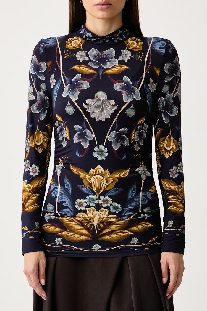 Longsleeve damski z wiskozą Farm Rio 368994 granatowy