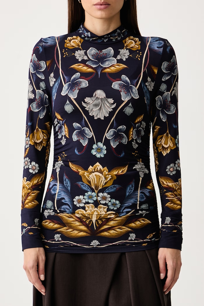 Longsleeve damski z wiskozą Farm Rio 368994 granatowy