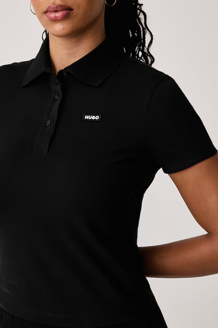 Polo majica ženska bombažna z elastanom Dapolette_B HUGO Blue 50575566 črna