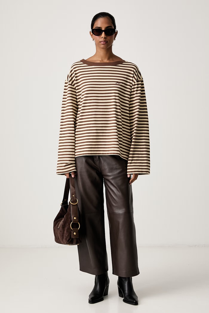 BOSS Orange Longsleeve damski bawełniany C_Ewa_stripe 50569012 brązowy AW26