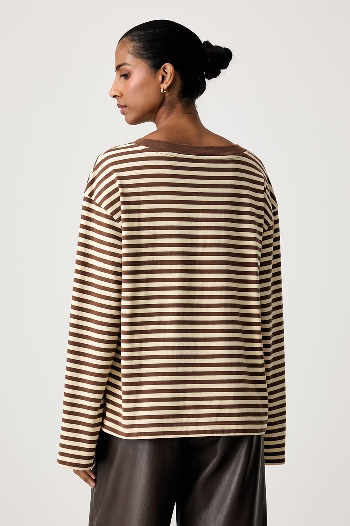 Odzież BOSS Orange Longsleeve damski bawełniany C_Ewa_stripe 50569012 brązowy