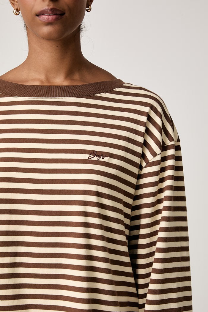 Longsleeve damski bawełniany C_Ewa_stripe BOSS Orange 50569012 brązowy