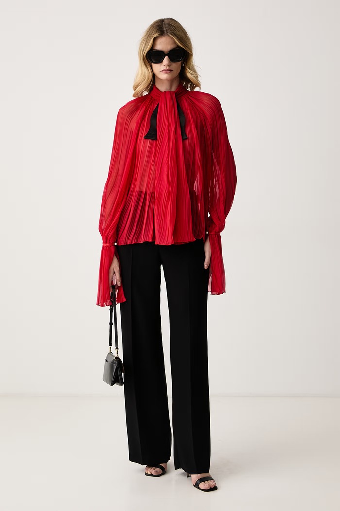 Elisabetta Franchi Bluzka damska z wiskozy CA21167E2 czerwony AW26