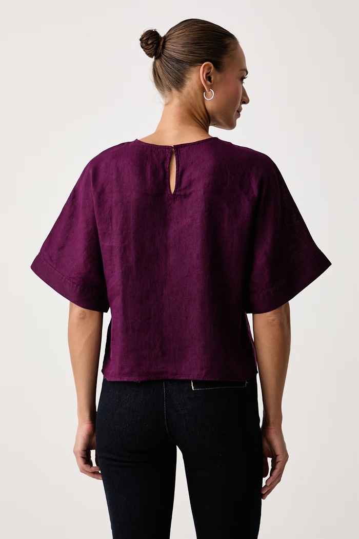 United Colors of Benetton Bluza ženska lanena 5BMLDQ0F5 vijolična AW26