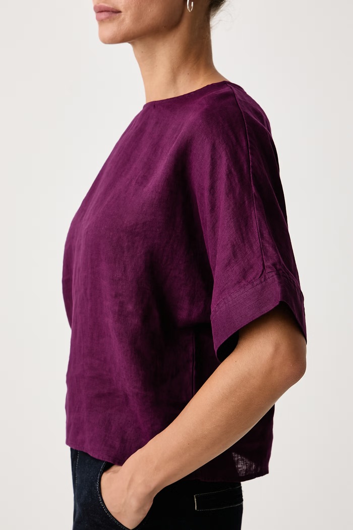 Oblačila United Colors of Benetton Bluza ženska lanena 5BMLDQ0F5 vijolična