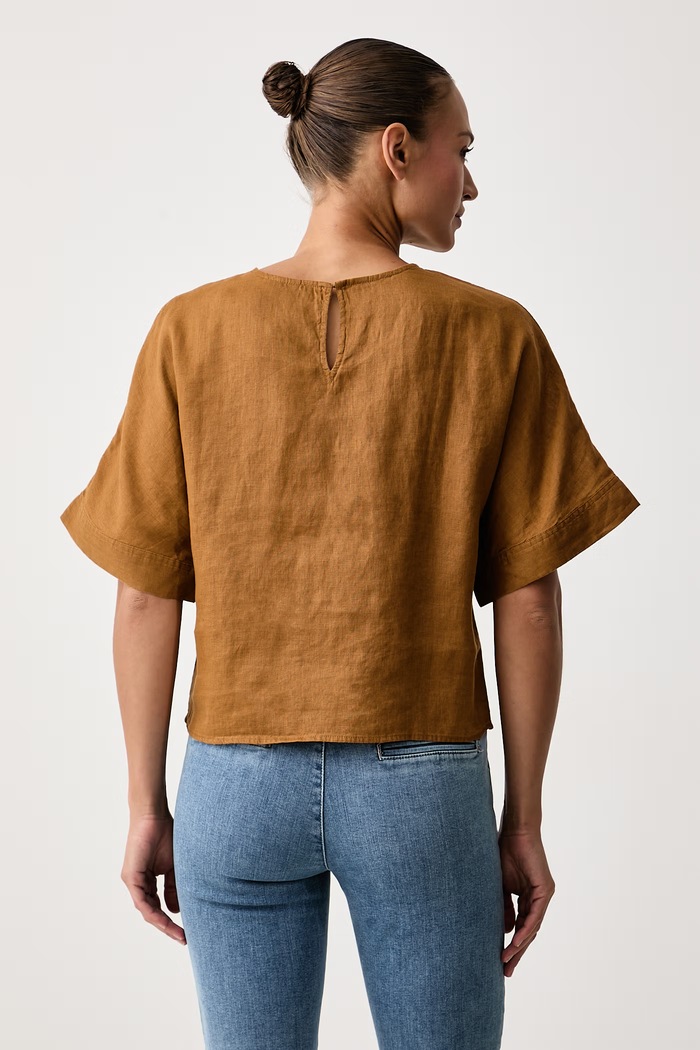 United Colors of Benetton Bluza ženska lanena 5BMLDQ0F5 rjava AW26