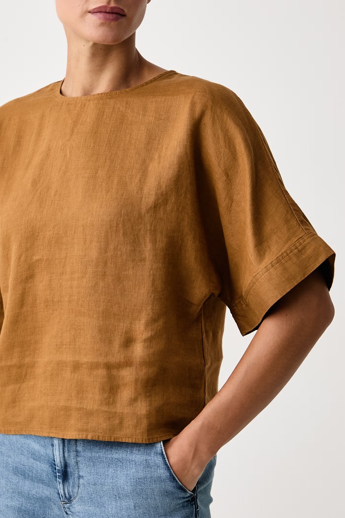 Oblačila United Colors of Benetton Bluza ženska lanena 5BMLDQ0F5 rjava