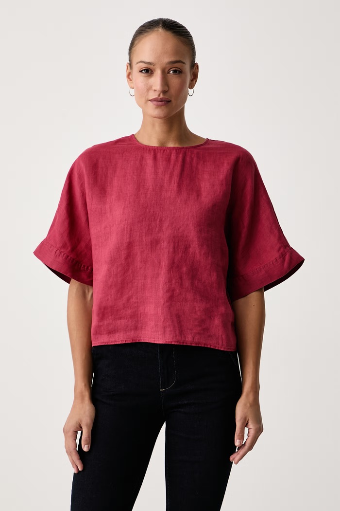 United Colors of Benetton Blúzka dámska ľanová červená 5BMLDQ0F5