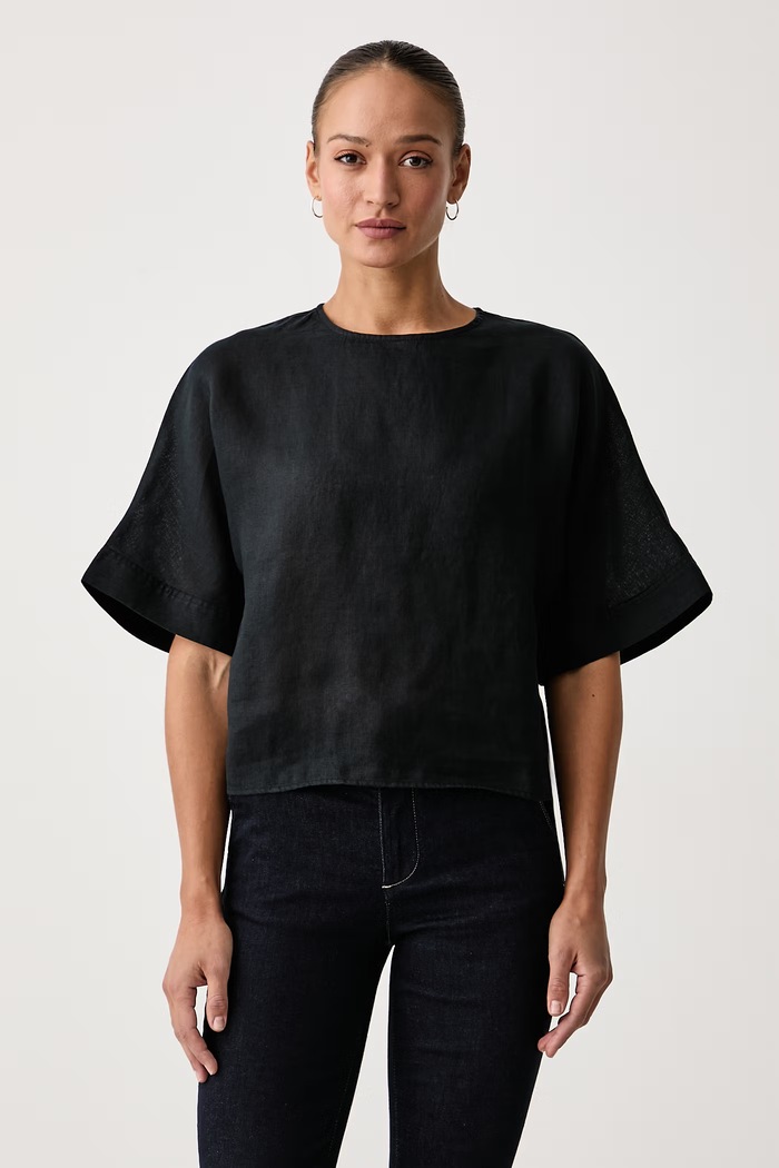 United Colors of Benetton Bluza ženska lanena črna 5BMLDQ0F5