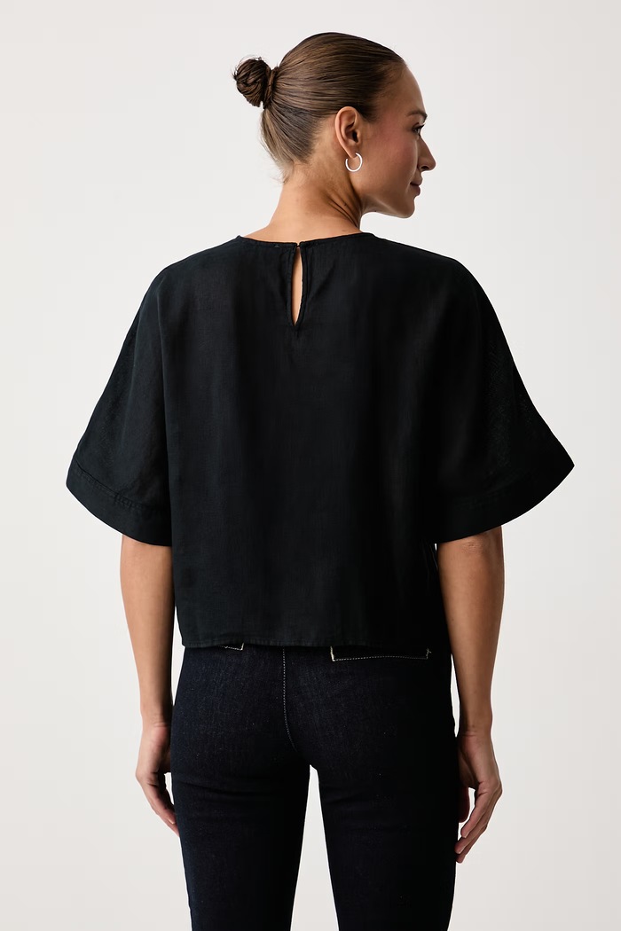 United Colors of Benetton Bluza ženska lanena 5BMLDQ0F5 črna AW26