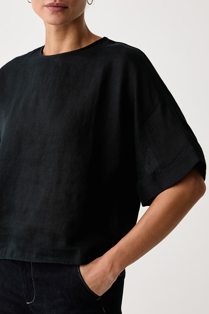Oblačila United Colors of Benetton Bluza ženska lanena 5BMLDQ0F5 črna