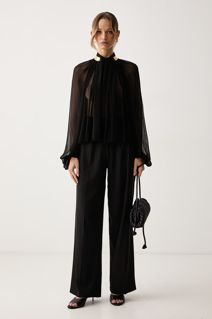 Elisabetta Franchi Bluzka damska z wiskozy CA18966E2 czarny AW26