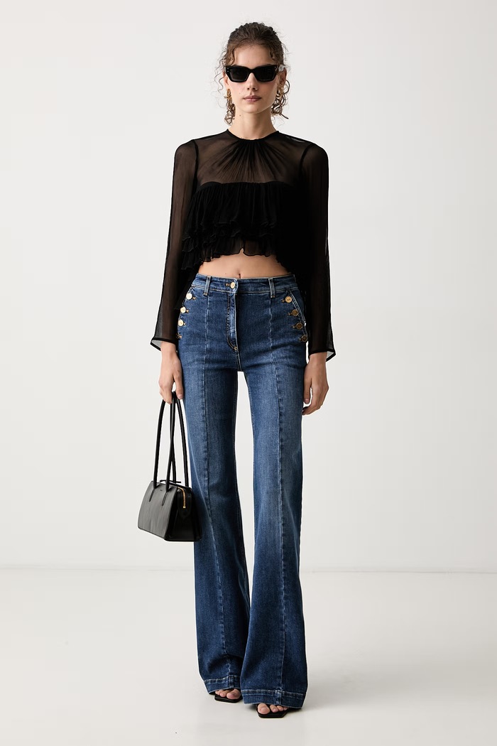 Elisabetta Franchi Bluzka damska z wiskozy CA18766E2 czarny AW26