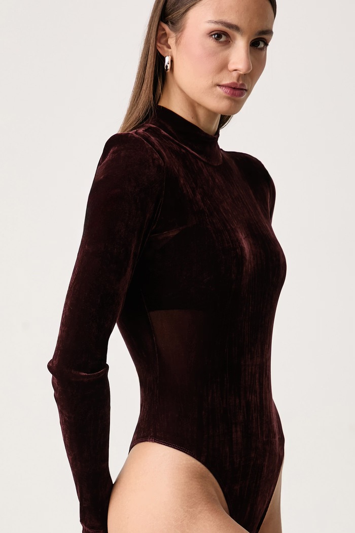 Body damskie welurowe ROSALIA Bardot 60611TB bordowy