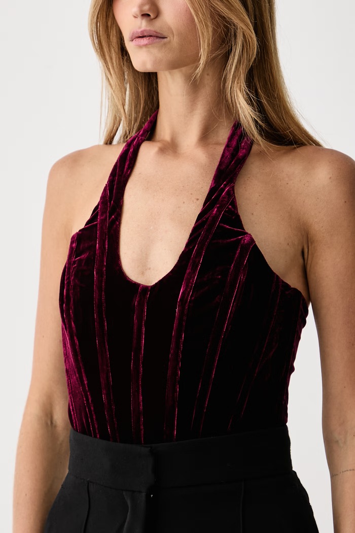 Body damskie welurowe TREY Bardot bordowy 60030TB2