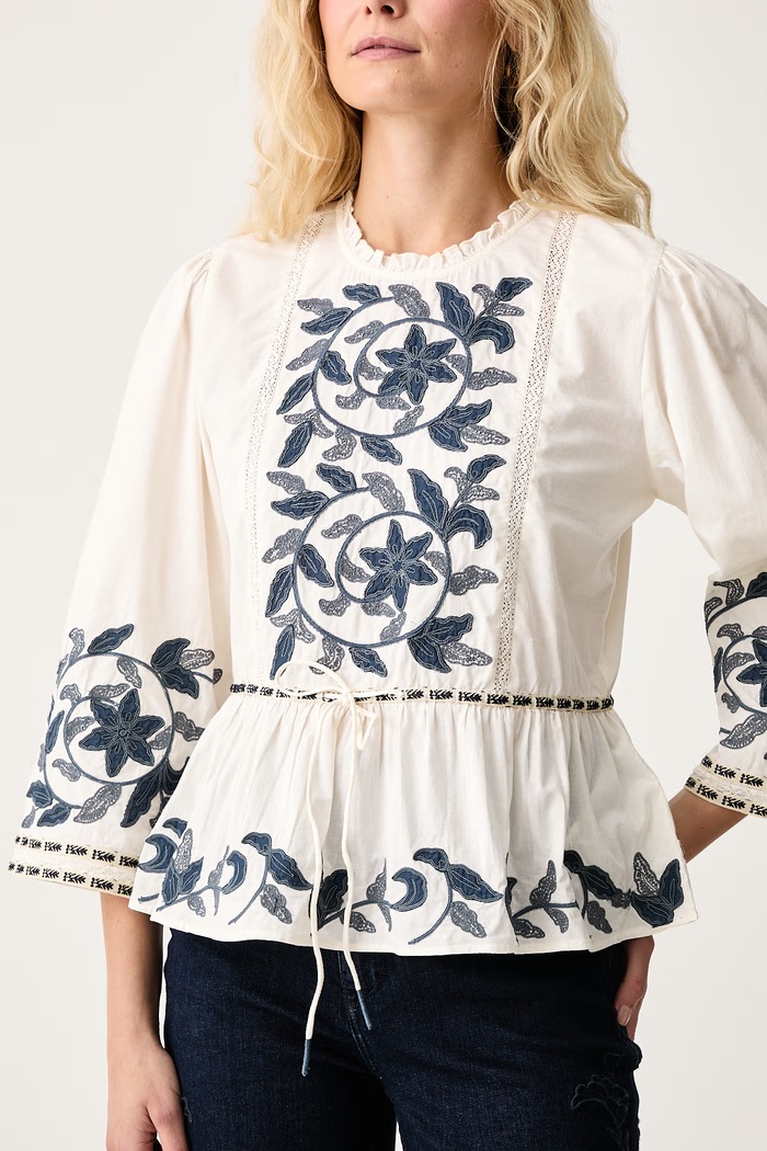 Bluzka z falbanką damska bawełniana Hoss Intropia 6284843 beżowy