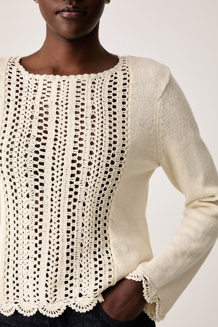 Sweter damski z dodatkiem lnu Hoss Intropia 6384039 beżowy