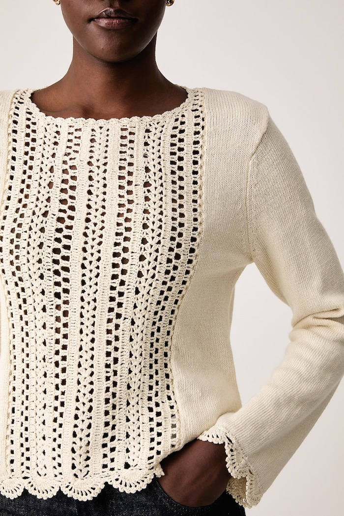 Sweter damski z dodatkiem lnu Hoss Intropia 6384039 beżowy