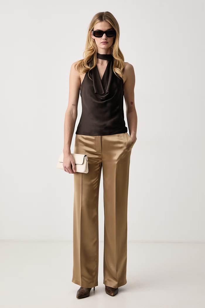 Guess Blúzka dámska s prímesou hodvábu x LEONIE HANNE W6BH70.W5206 hnedá AW26