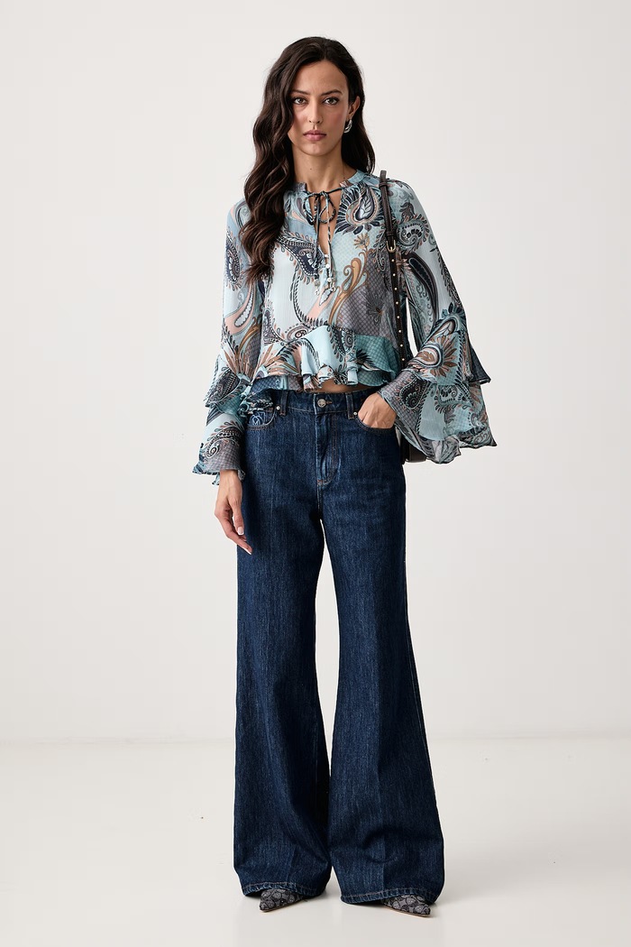 Guess Bluzka z falbanką damska NICOLE W6BH45.W4235 niebieski AW26