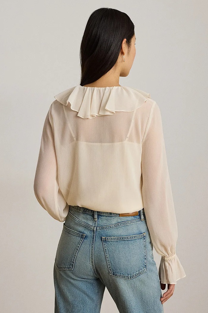 Lauren Ralph Lauren bluzka z falbanką damska 200P14017 beżowy AW26