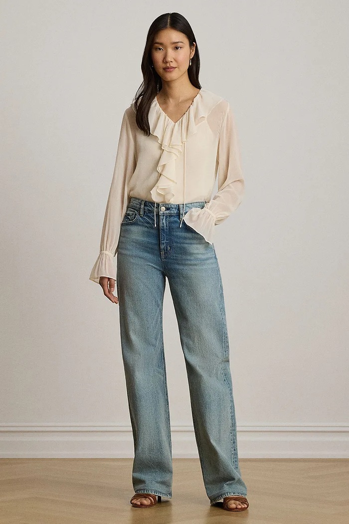 Lauren Ralph Lauren bluzka z falbanką damska 200P14017 beżowy
