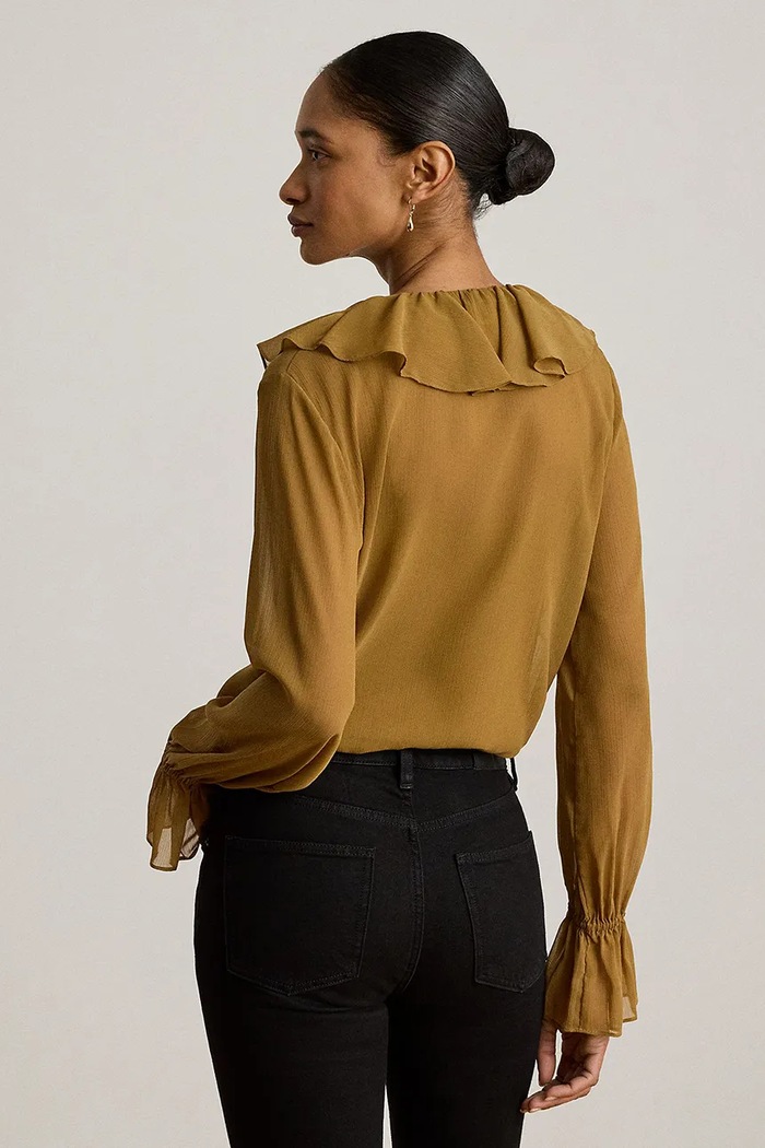 Lauren Ralph Lauren bluzka z falbanką damska 200P14017 brązowy AW26