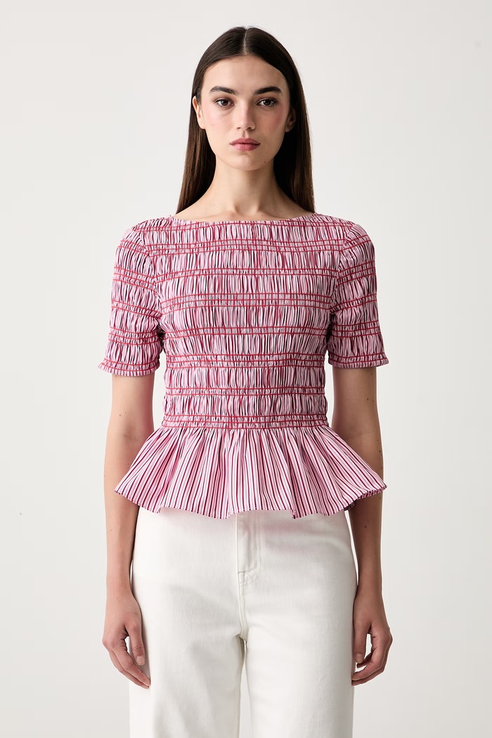 Tommy Hilfiger bluzka z falbanką damska z bawełną różowy WW0WW49886