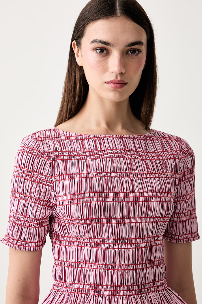 Tommy Hilfiger bluzka z falbanką damska z bawełną różowy WW0WW49886