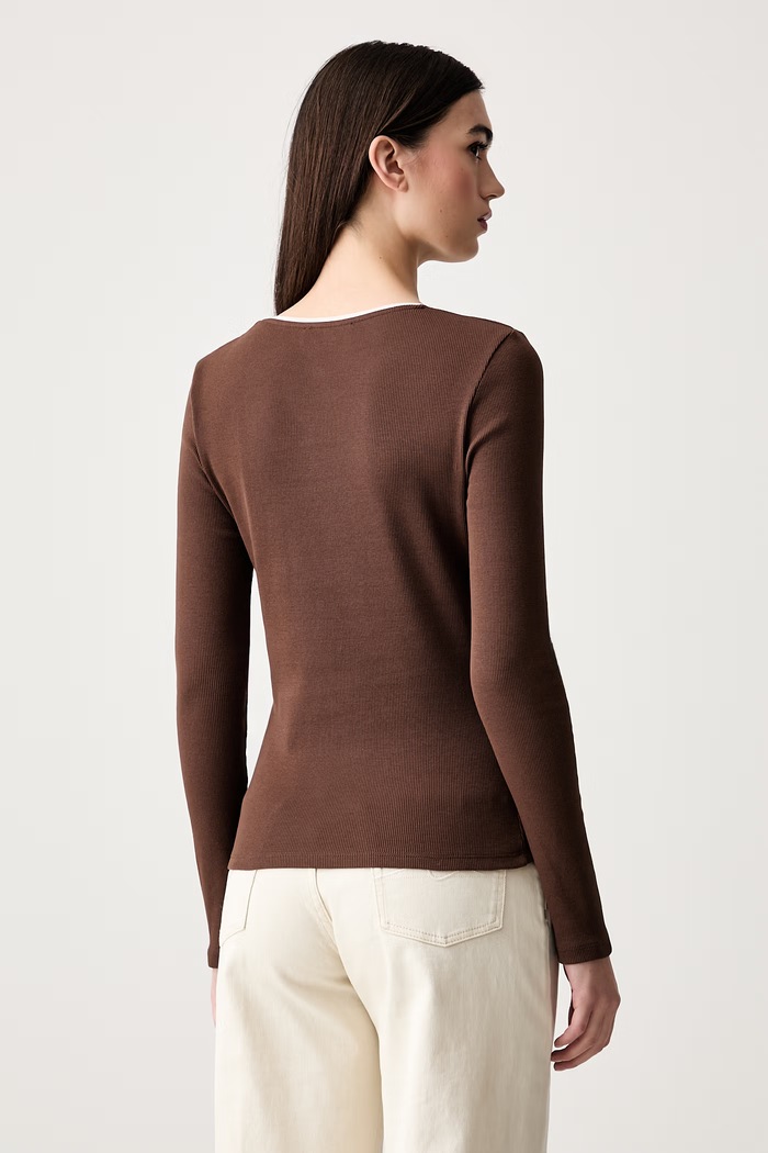 Odzież Stine Goya longsleeve damski bawełniany z elastanem SG.PF26.T202.2385 brązowy