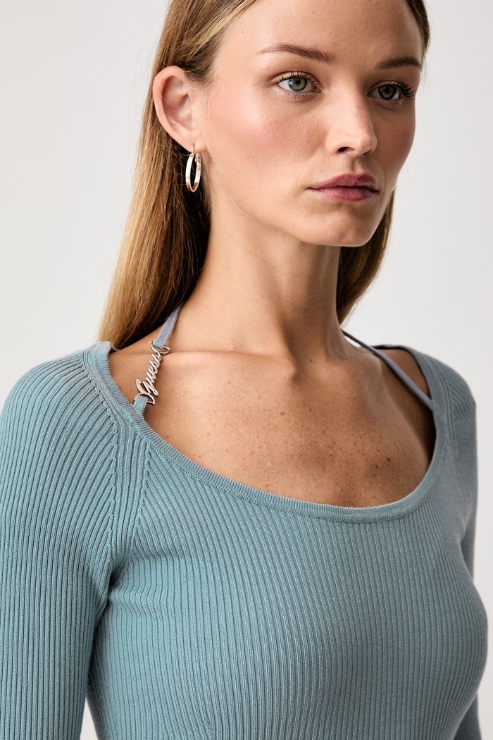Guess sweter damski z wiskozą MEGHAN W6YR22.Z0966 niebieski