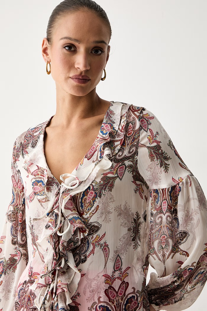 Guess bluzka z falbanką damska EMY beżowy W6YH30.W2951