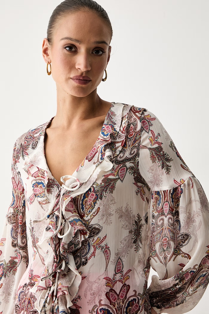 Guess bluzka z falbanką damska EMY beżowy W6YH30.W2951