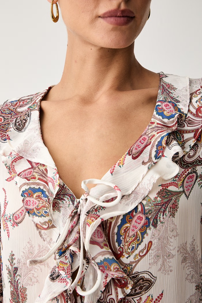 Guess bluzka z falbanką damska EMY W6YH30.W2951 beżowy